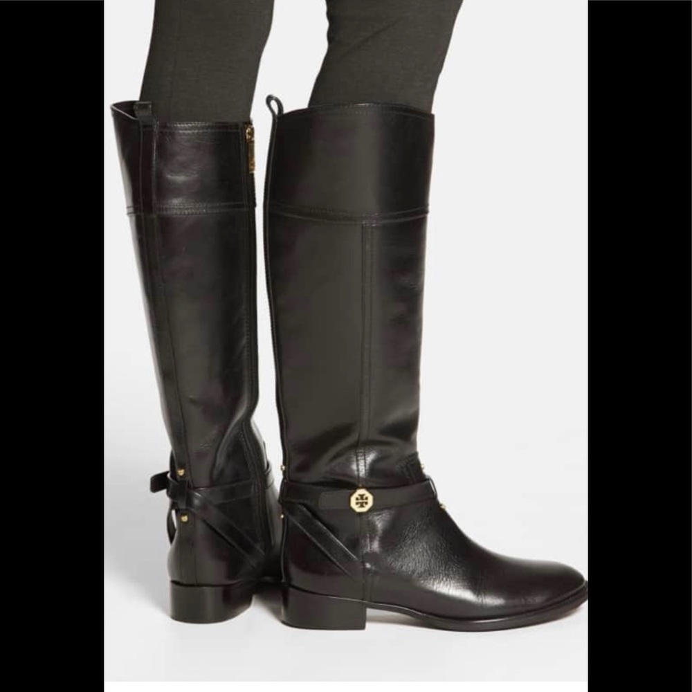 Tory Burch black leather Brita riding BOOTS